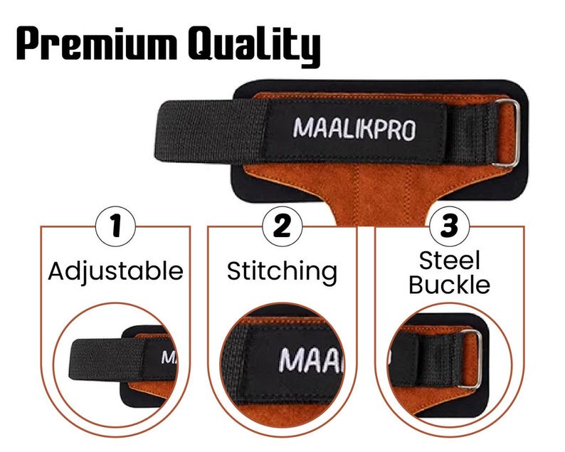 Leather Weightlifting Grip Straps | Powerlifting Hand Support grips (pair) image 9