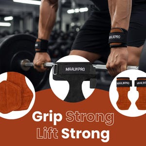 Leather Weightlifting Grip Straps | Powerlifting Hand Support grips (pair) image 6
