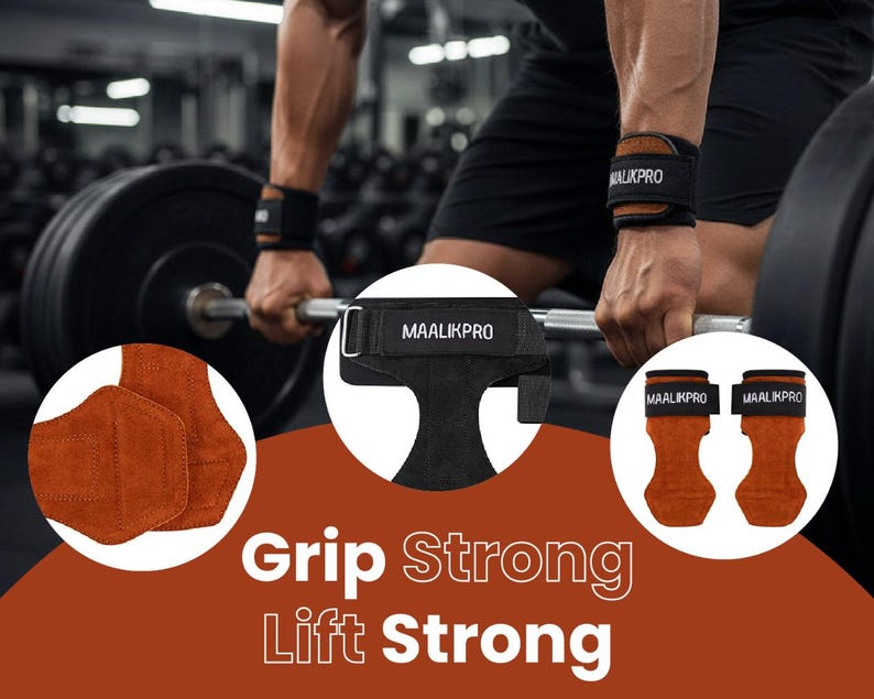 Leather Weightlifting Grip Straps | Powerlifting Hand Support grips (pair) image 6