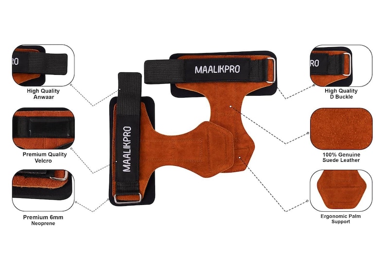 MaalikPro Leather Weightlifting Grip Straps | Powerlifting Hand Support grip for weight lifting