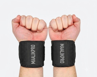 MaalikPro Wrist Wraps 18 Inch 4 Wide Weightlifting Pair | Bench Press Powerlifting Elastic Wrist Support | CrossFit Gym | Gift for Him Women