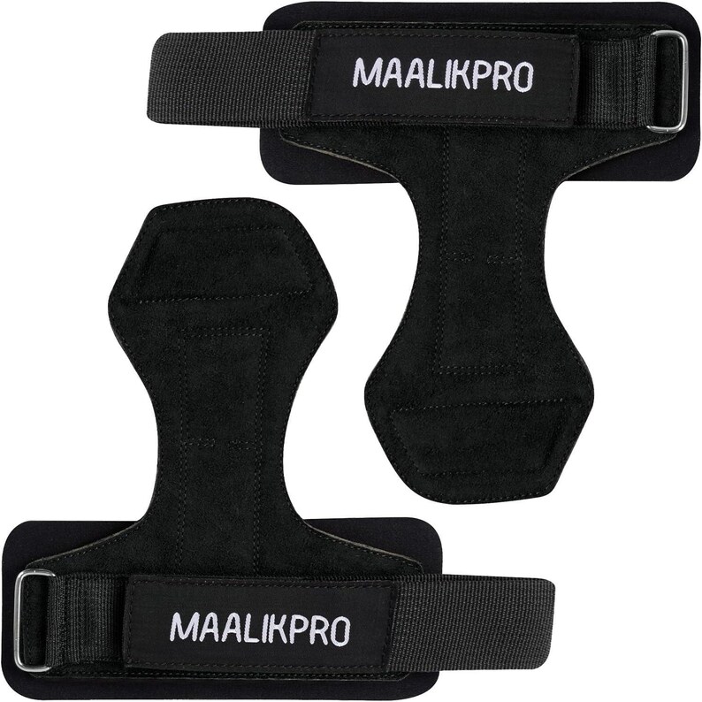 Leather Weightlifting Grip Straps | Powerlifting Hand Support grips (pair) Black