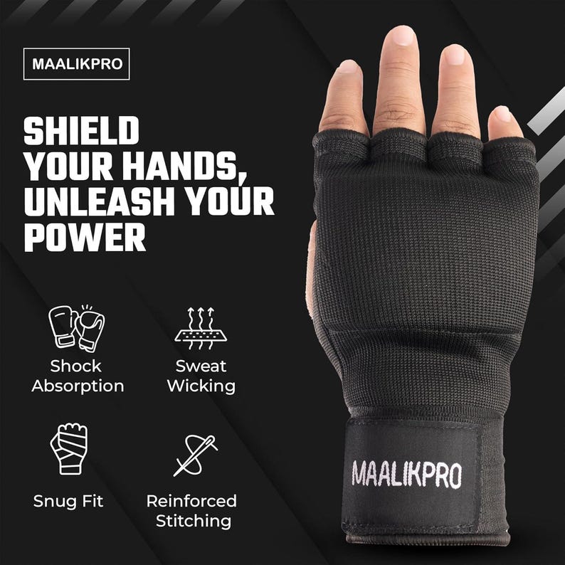 The MaalikPro Boxing Inner Gloves are built from 70% cotton and 30% elastic — the stretch lets the glove conform to your hand shape naturally while the cotton keeps it breathable through long sessions. The foam and gel padding sits directly over your knuckles right where the impact lands. Two materials working together — gel absorbs the initial shock, foam distributes it across a wider area so nothing concentrates on one spot during heavy bag work or pad rounds.