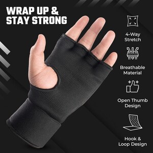 Gel Padded Boxing Inner Gloves Quick Wraps | MMA Muay Thai Kickboxing Hand Wraps Pair | Knuckle Protection | Gift for Boxer Men Women and kids