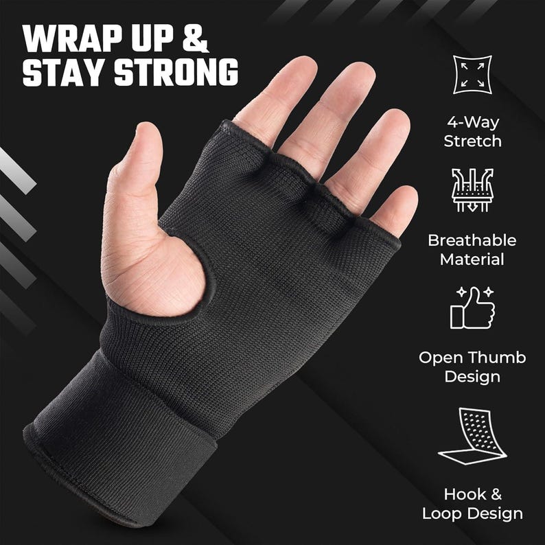 Gel Padded Boxing Inner Gloves Quick Wraps | MMA Muay Thai Kickboxing Hand Wraps Pair | Knuckle Protection | Gift for Boxer Men Women and kids