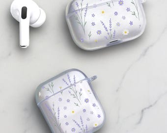 Floral Lavender Daisy Clear Airpods Case for Airpods 4 3 2 1 Pro 2nd Gen AirPods Cover Shockproof Protective Earphone Case with Custom Name