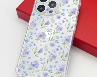 Blau lila Blumenmuster klare Handyhülle für iPhone 17 16 15 14 13 12 11 Pro Max plus 7 8 XR X XS Max Stoßfeste Handyhülle