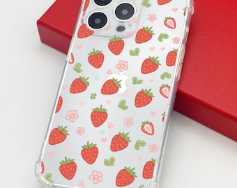 Erdbeer Frucht Herz klare Handyhülle für iPhone 17 16 15 14 13 12 11 Pro Max plus 7 8 XR X XS Max Stoßfeste Schutzhülle
