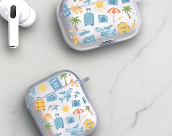 Urlaub Flugzeug Reise Strand Klar Airpods Fall für Airpods 4 3 2 1 Pro 2nd Gen AirPods Abdeckung Stoßfeste Schutzhülle Kopfhörer Fall Benutzerdefinierte Name