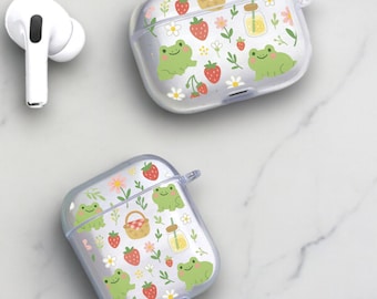 Étui pour Airpods transparent floral Kawaii Frog Cottagecore pour Airpods 4 3 2 1 Pro 2e génération AirPods Housse de protection antichoc pour écouteurs