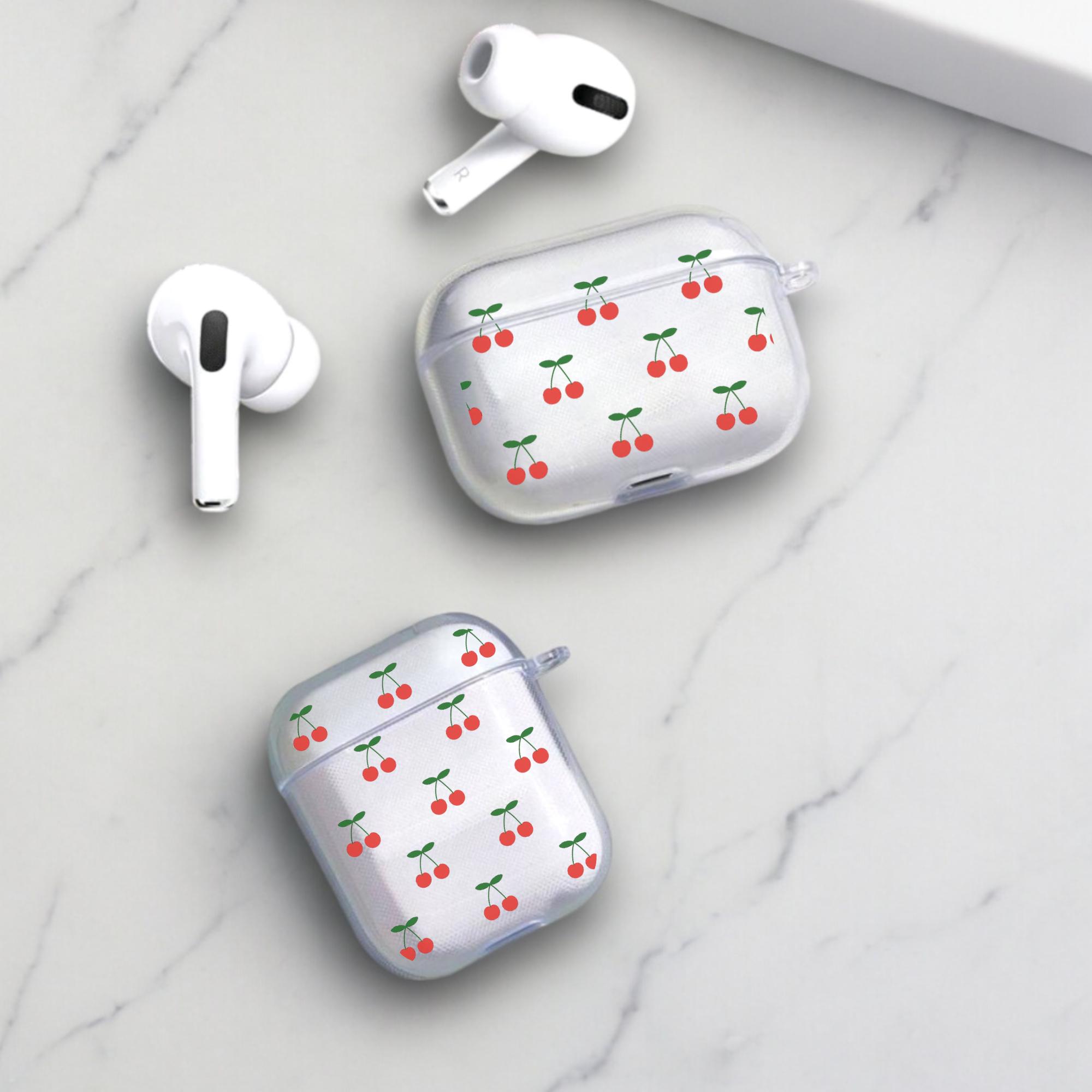 Cherry Pattern Fruit Clear Airpods Case for Airpods 4 3 2 1 Pro