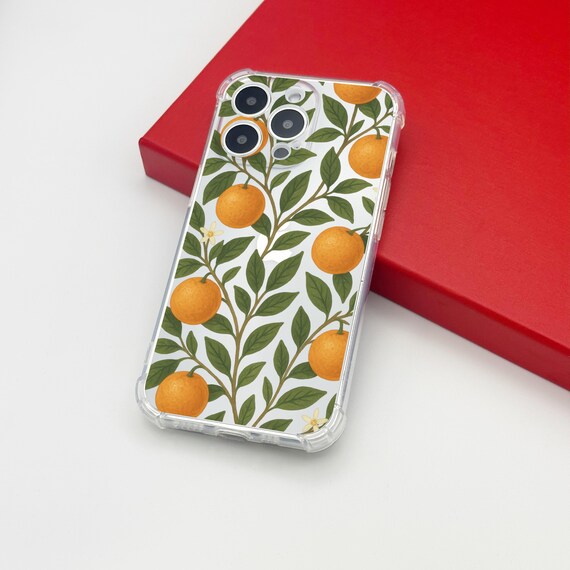 Orange Tree Fruit Pattern Clear Phone Case for iPhone 17 16 15 14 13 12 11 Pro Max plus 7 8 XR X XS Max Shockproof Protective Phone Case