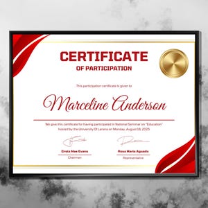Participation Award Certificate, Editable Template, Instant Download, Recognition Award, DIY Canva Template, Digital Certificate, Award