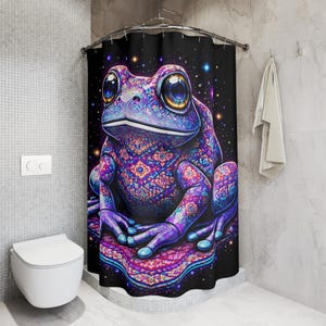 Psychedelic Patterned Frog Shower Curtain | Cosmic Space Toad image 5
