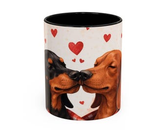 Kissing Dachshunds with Hearts Accent Coffee Mug | 11oz 15oz