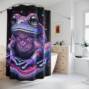 Psychedelic Patterned Frog Shower Curtain | Cosmic Space Toad image 4