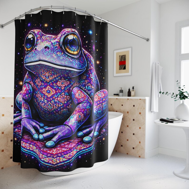 Psychedelic Patterned Frog Shower Curtain | Cosmic Space Toad image 4