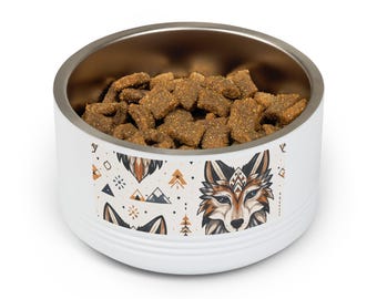 Tigela para animais de estimação com estampa tribal de lobo | Tigela para cães de aço inoxidável de 532 ml