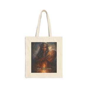 Native Drum Spirit tote bag | "Flow, don't force" illustration