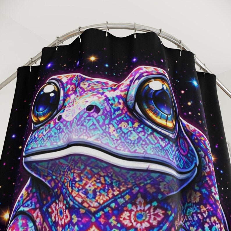 Psychedelic Patterned Frog Shower Curtain | Cosmic Space Toad image 2