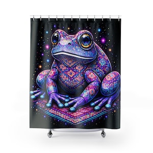 Psychedelic Patterned Frog Shower Curtain | Cosmic Space Toad image 1