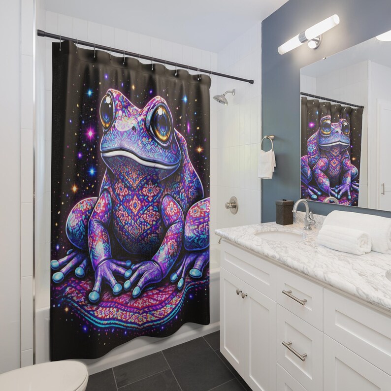 Psychedelic Patterned Frog Shower Curtain | Cosmic Space Toad image 3