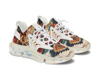 Southwestern Aztec Pattern Women's Mesh Sneakers | Boho Tribal Running Shoes