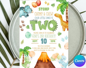 Dinosaur Birthday Invitation, Dino Party Theme, Editable Template (Digital Download)