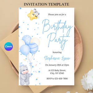 Birthday Party Editable Invitation, Canva Template, Customizable Invitation, Digital Party Invite, Instant Download