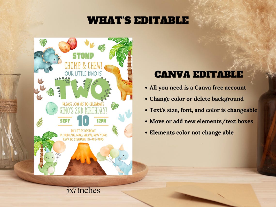 Dinosaur Birthday Invitation, Dino Party Theme, Editable Template ...