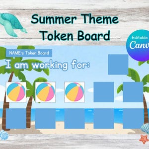 Summer Themed Token Board, Token Economy Token System Reward Board Reward Chart Printable Reward Board Printable PDF I&#39;m Working for Board