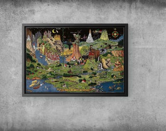 The Land of Make Believe Map Canvas – Vintage Fantasy Fairytale Wall Art