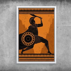 Ancient Greek Warrior Canvas | Spartan Wall Art, Mythology Decor, Classical Battle Scene