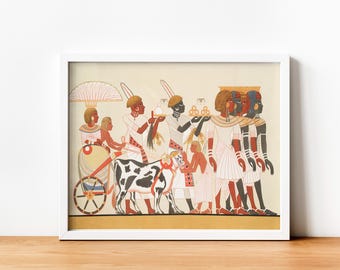Ancient Egyptian Wall Art – Vintage Pharaoh Procession Canvas Print, Historical Egyptian Painting Decor