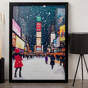 Times Square Winter Canvas Print: Snowy New York City Street Art