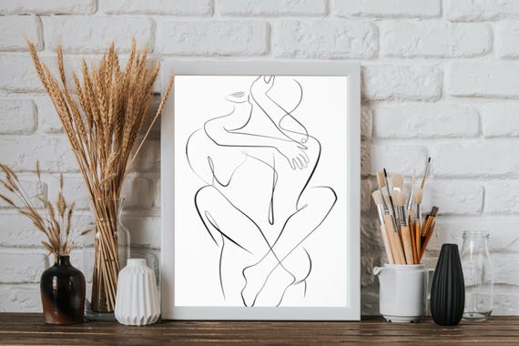 Minimalist Couple Line Art Print: Romantic Black and White Poster