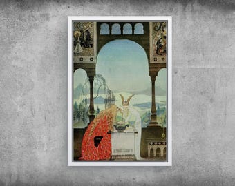Fiaba medievale - Arte murale su tela con romanticismo incantato, illustrazione di libri di fiabe d'epoca, arredamento fantasy per la casa
