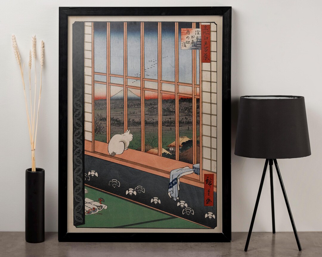 Ukiyo-e Cat Art Print – Japanese Window View Landscape Poster - Etsy