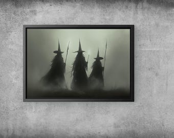 Witch Trio Wall Art – Dark Fantasy Witchcraft Print, Gothic Halloween Decor