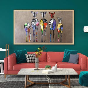 Bunte abstrakte Zebra Leinwand Wandkunst - moderne Safari Tier Gemälde für Wohnzimmer