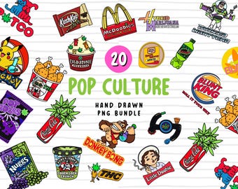 Retro Cartoon PNG Bundle Hand gezeichnet lustige Aufkleber PNG Pack Y2K Popkultur PNG Clipart Digitaler Download Für Hemden Tassen Sublimation