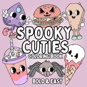 Spooky Cute Pastel Goth Coloring Book | 52 Kawaii Japanese Designs for Adults, Teens & Kids | PDF Digital Download | Bold Easy Coloring Book