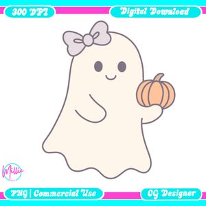 Halloween Coquette Ghost PNG | Pastel Ghost with Bow Digital Download | Cute Girly Halloween Clipart for Stickers, Mugs, Totes