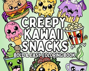 Creepy Kawaii Snacks Coloring Book: 52 Pastel Goth Designs (Digital Download)