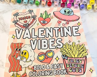 Valentine Vibes Malbuch | Süßes Malbuch für Erwachsene | Bold Easy Stressabbau Seiten | Flirty gemütliches Geschenk für sie | Valentinstag Geschenk