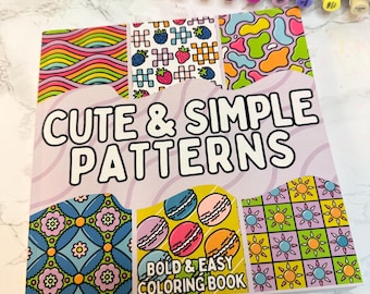 Livre de coloriage de motifs mignons et simples | Livre de coloriage pour adultes facile et audacieux | Pages confortables pour soulager le stress | Art géométrique relaxant | Cadeau pour elle