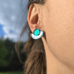 Minimalistic circle earrings from Acrylic mirror | Blue/Red/Green/Pink | Mirror Plexi and plywood earrings, Laser cut and Hand Made