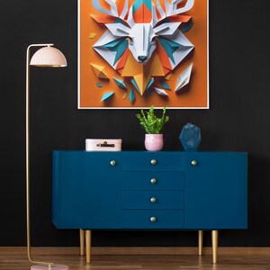 Poster da parete con cervo — Stampa moderna di animali colorati, origami audace - Decorazione per casa e ufficio, idea regalo - Carta opaca classica