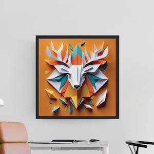 Poster da parete con cervo — Stampa moderna di animali colorati, decorazione origami audace per casa e ufficio, idea regalo - Carta semi-lucida di alta qualità