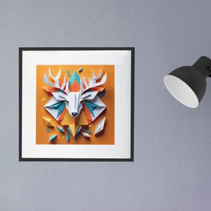 Poster da parete con cervo — Stampa moderna di animali colorati, origami audace - Decorazione per casa e ufficio, idea regalo - Carta semi-lucida classica